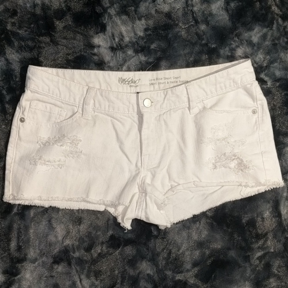 white low rise distressed shorts moss